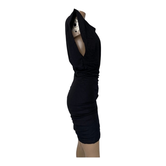 The Kooples Little Black Dres Size US Small Ruched Woven Padded Shoulders  NWT - Picture 8 of 14